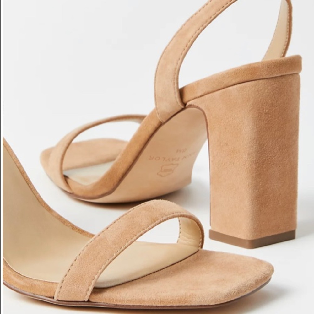 Ann Taylor Suede High Block Heel Sandals - NEVER WORN - Picture 2 of 4
